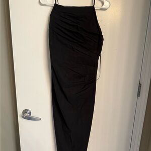 Astr Black Asymmetric Ruched Midi Dress